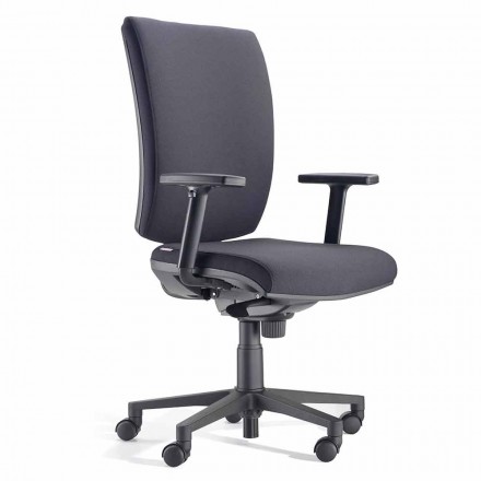 Ergonomic Swivel Office Chair with Armrests in Black Fabric - Macrino Viadurini