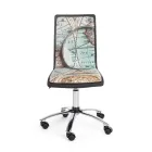 Swivel Office Chair in Steel and Eco-leather with Map Print - Lollo Viadurini