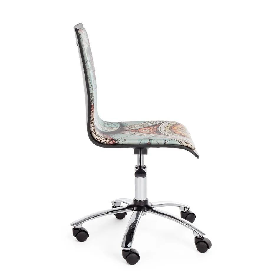 Swivel Office Chair in Steel and Eco-leather with Map Print - Lollo Viadurini