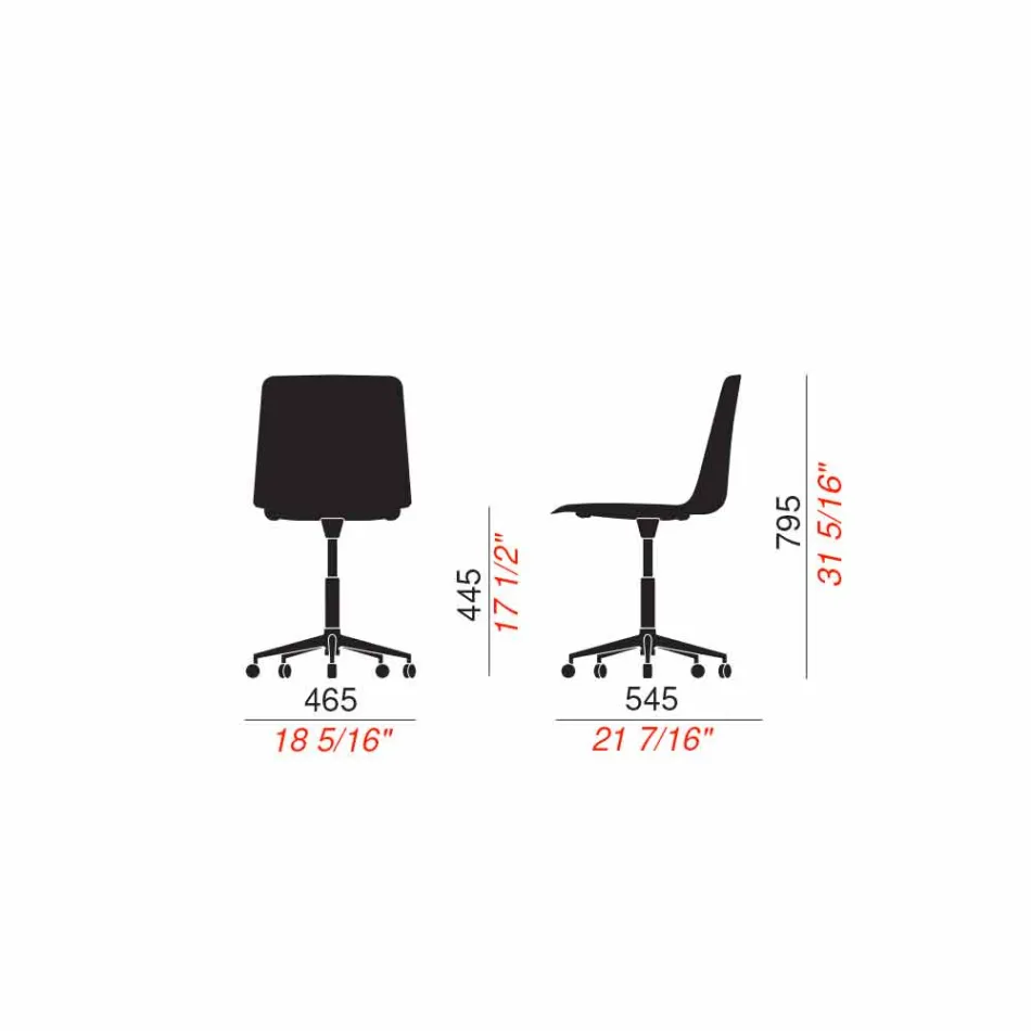 Office Chair in Aluminum and Polypropylene Made in Italy, 2 Pieces - Charita Viadurini