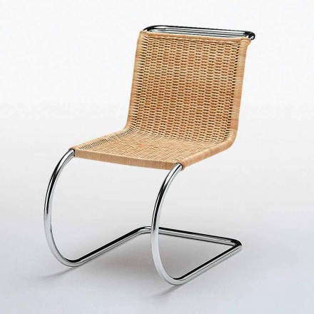 Office Chair in Natural Cane and Chromed Steel Made in Italy - Formentera Viadurini