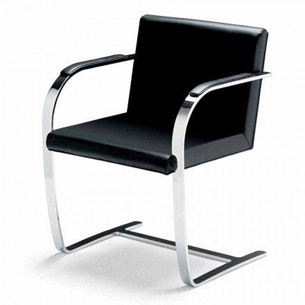 Leather Office Chair with Chrome Steel Structure Made in Italy - Quartz Viadurini