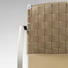 Luxury Chair in Beige Lacquered Beech and Woven Leather Made in Italy - Nora Viadurini