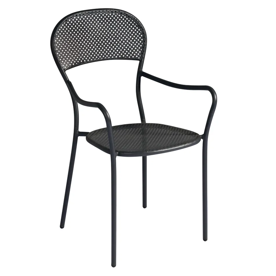Stackable Garden Chair with Anthracite Color Iron Structure - Nadege Viadurini
