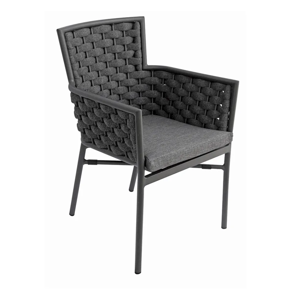 Stackable Chair with Upholstered Rope Armrests and Backrest - Gardenia Viadurini