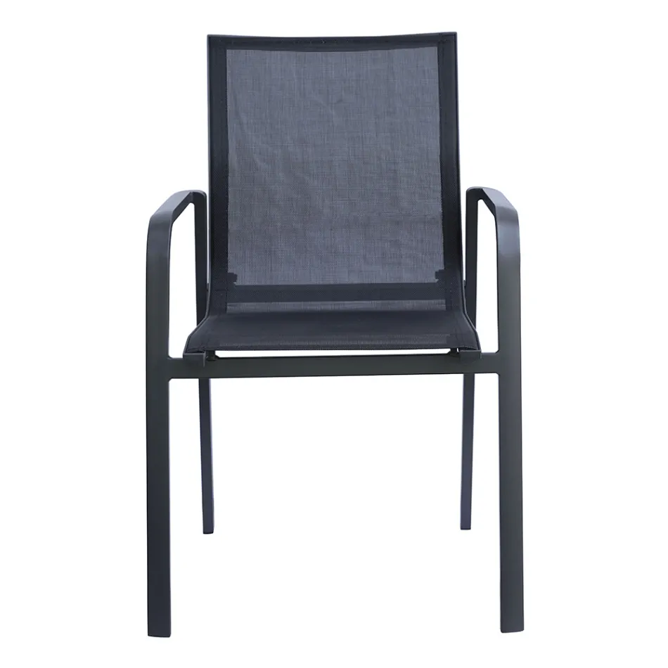 Stackable Chair with Aluminum and White or Gray Textilene Armrests - Greenstyle Viadurini