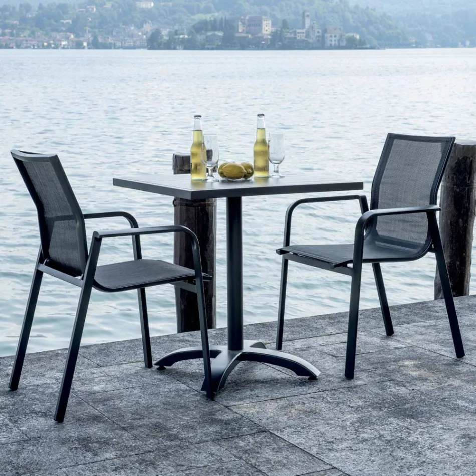 Stackable Chair with Aluminum and White or Gray Textilene Armrests - Greenstyle Viadurini