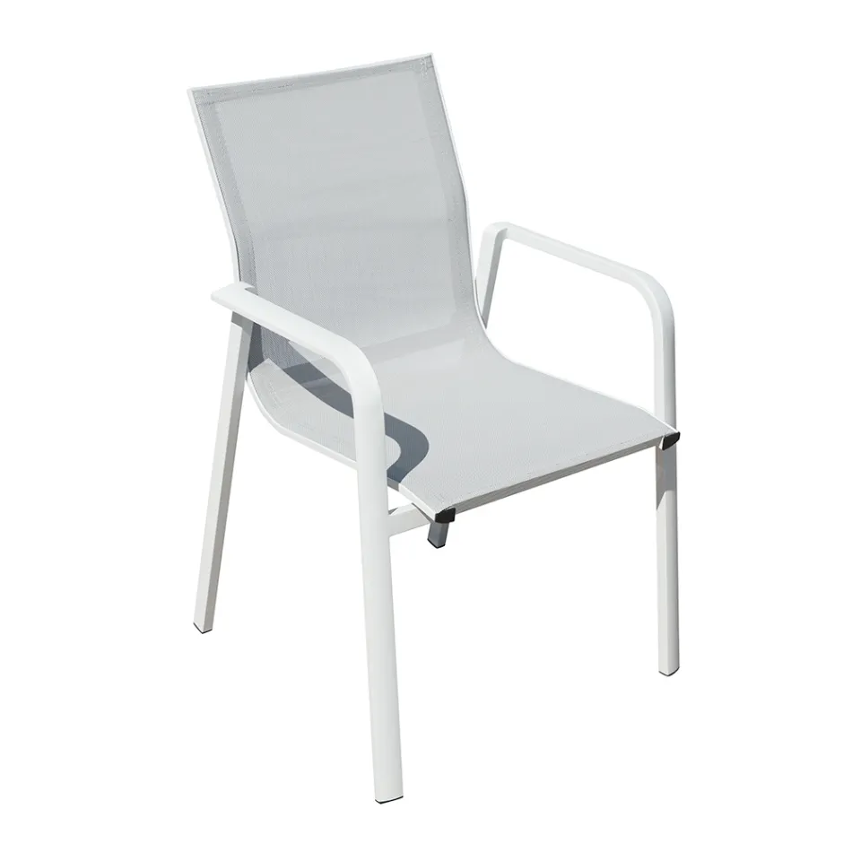 Stackable Chair with Aluminum and White or Gray Textilene Armrests - Greenstyle Viadurini