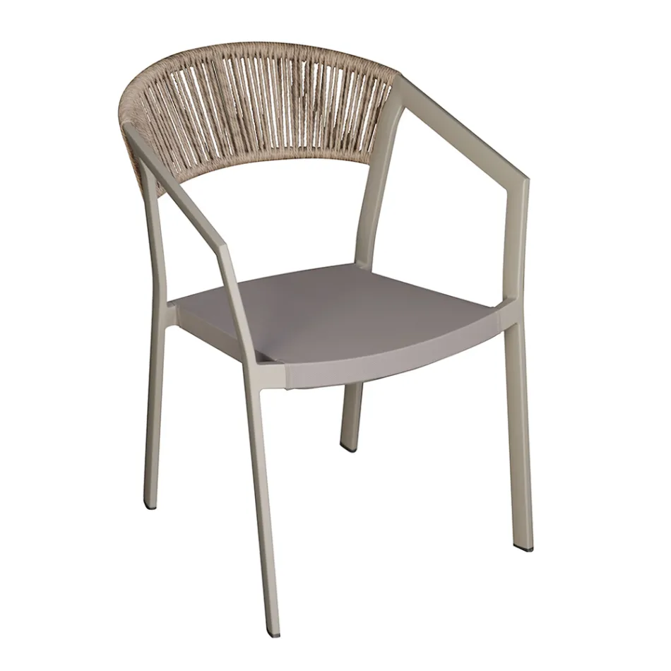 Stackable Chair with Textilene Seat and Twist Wicker Back - Passion Viadurini