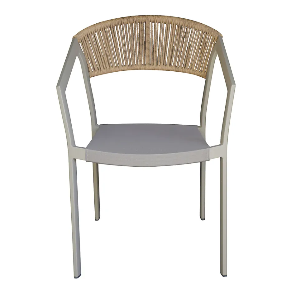 Stackable Chair with Textilene Seat and Twist Wicker Back - Passion Viadurini