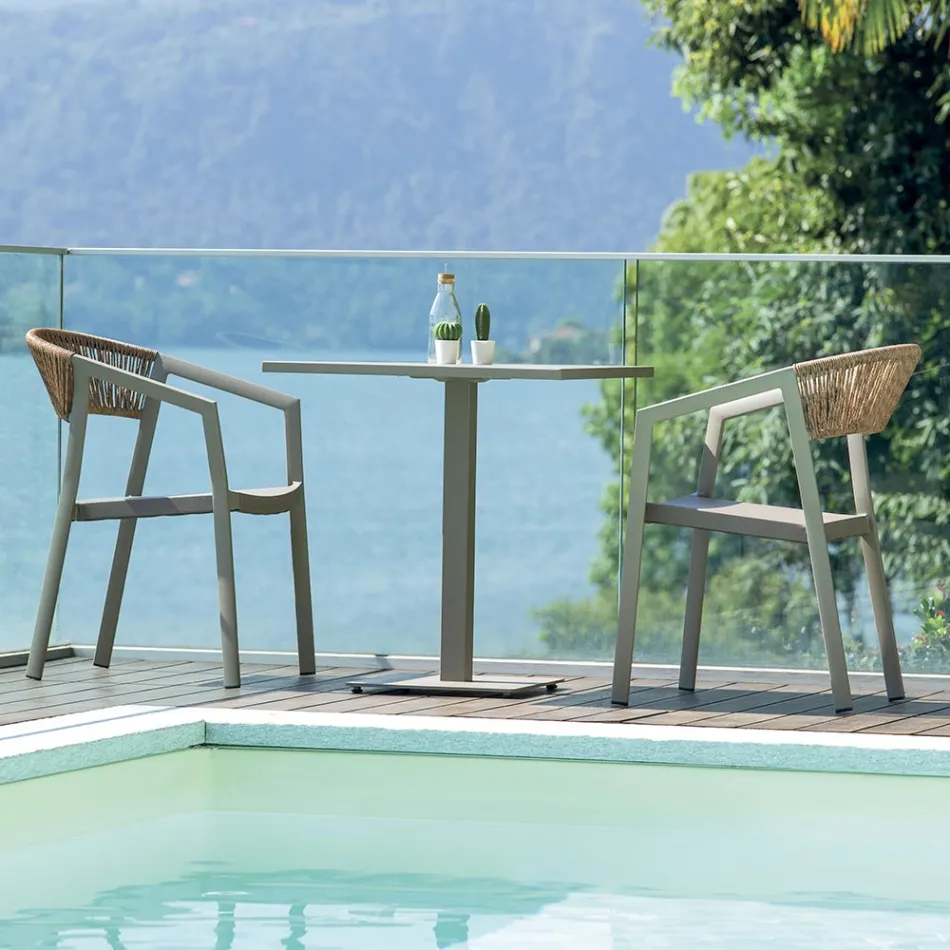 Stackable Chair with Textilene Seat and Twist Wicker Back - Passion Viadurini