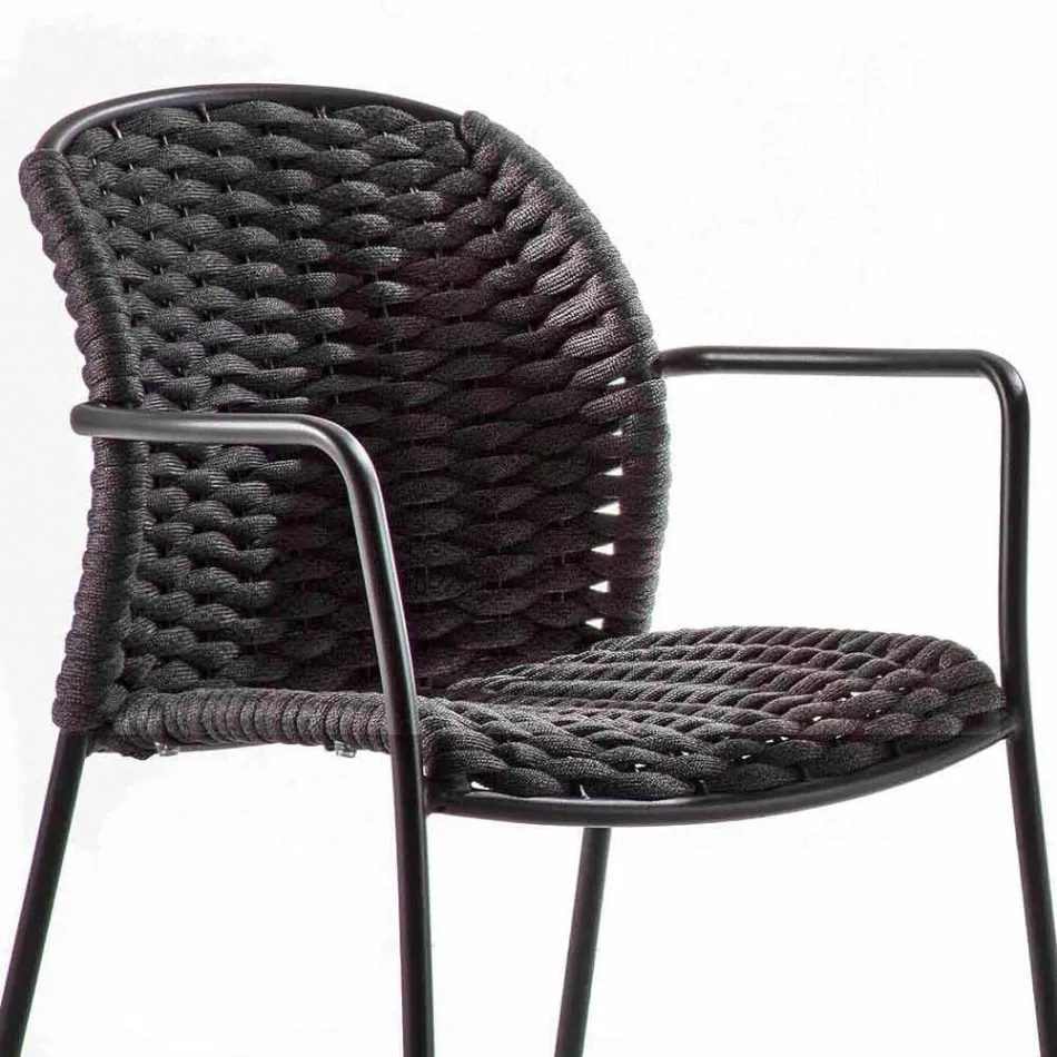 Stackable Outdoor Chair in Rope and Anthracite Metal, 4 Pieces - Drusilla Viadurini