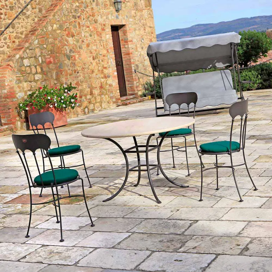 Stackable Outdoor Iron Chair with Cushion Made in Italy 2 Pieces - Allegra Viadurini