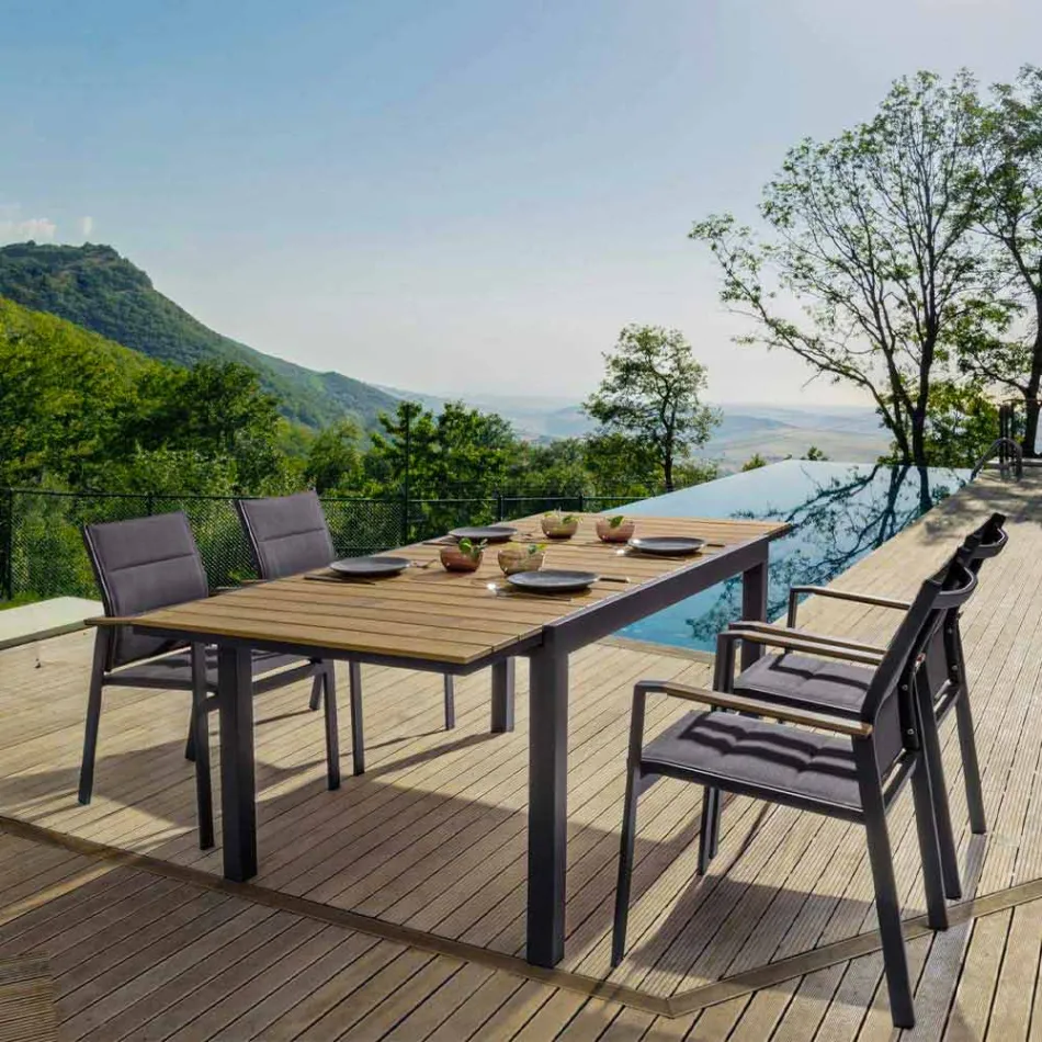 Stackable Outdoor Chair in Textilene and Anthracite Aluminum, 6 Pieces - Urban Viadurini