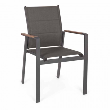 Stackable Outdoor Chair in Textilene and Anthracite Aluminum, 6 Pieces - Urban Viadurini