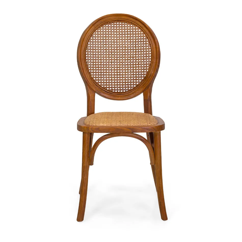 Stackable Living Room Chair in Ailando Wood and Vienna Straw - Laguna Viadurini