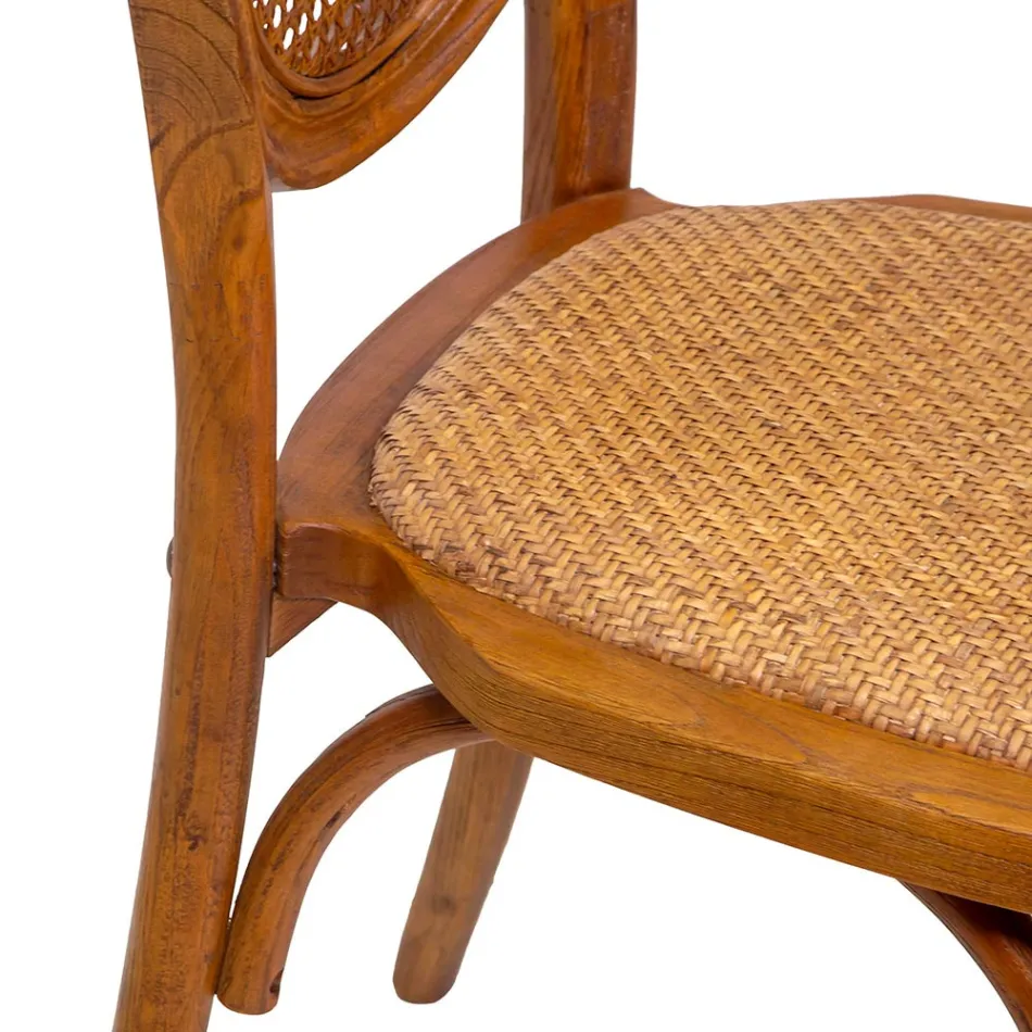 Stackable Living Room Chair in Ailando Wood and Vienna Straw - Laguna Viadurini