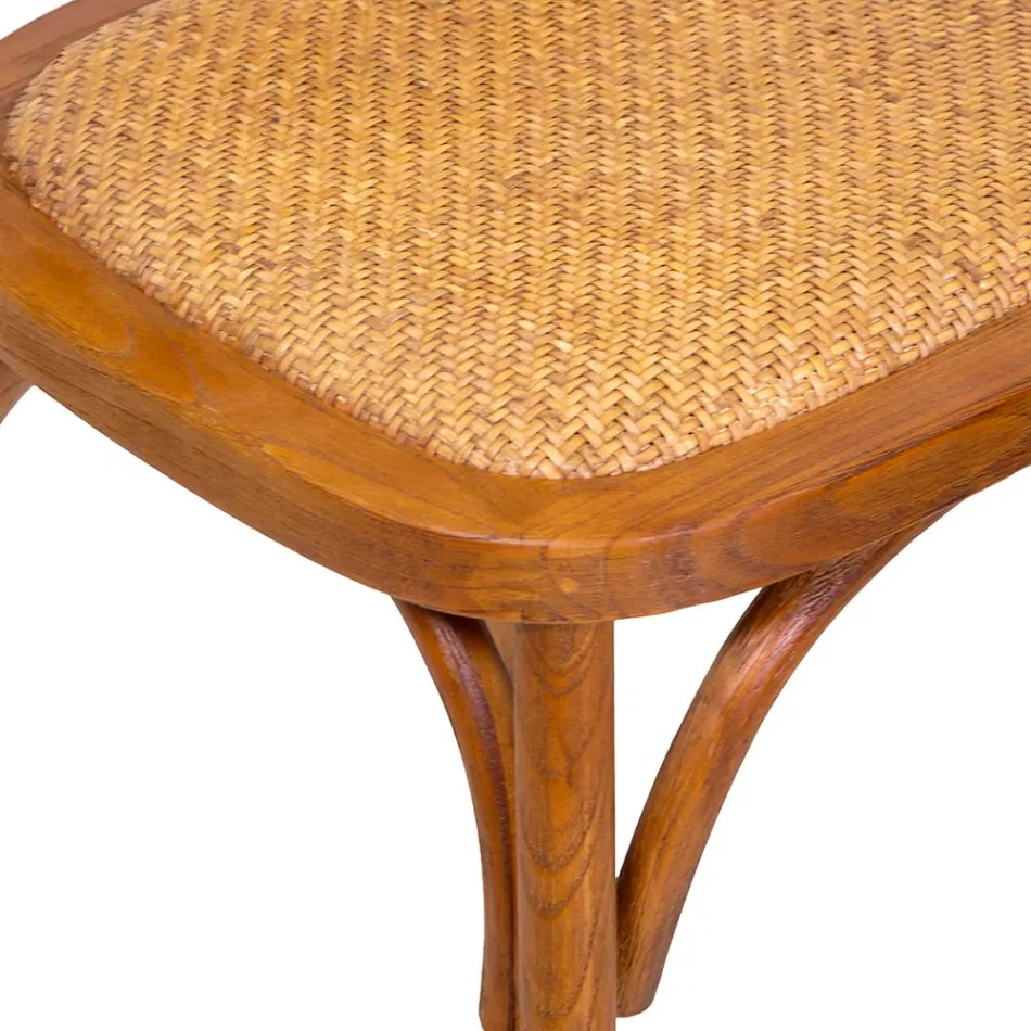 Stackable Living Room Chair in Ailando Wood and Vienna Straw - Laguna Viadurini