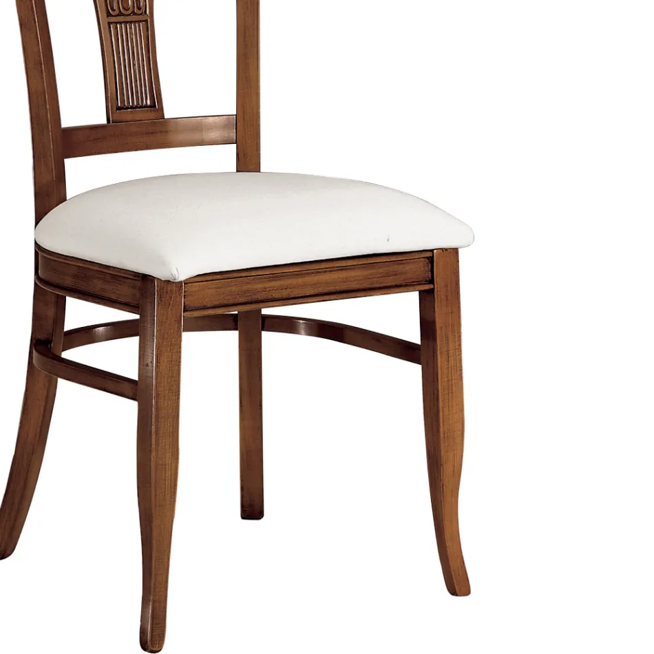 Chair in White Eco-Leather and Patinated Cherry Wood Made in Italy - Dolomite Viadurini