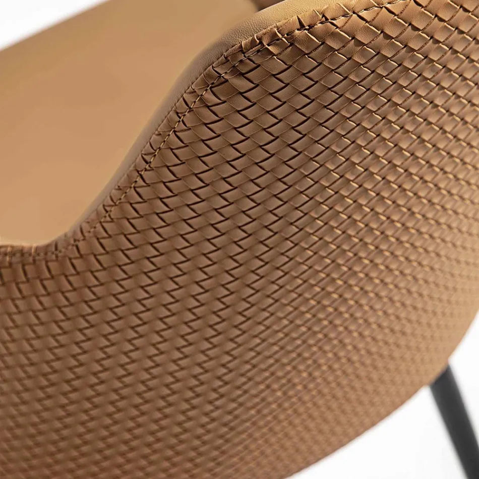 Eco-leather Chair with Decorated Back and Black Metal Base, 2 Pieces - Nima Viadurini