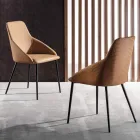 Eco-leather Chair with Decorated Back and Black Metal Base, 2 Pieces - Nima Viadurini