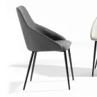 Eco-leather Chair with Decorated Back and Black Metal Base, 2 Pieces - Nima Viadurini