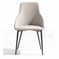 Eco-leather Chair with Decorated Back and Black Metal Base, 2 Pieces - Nima