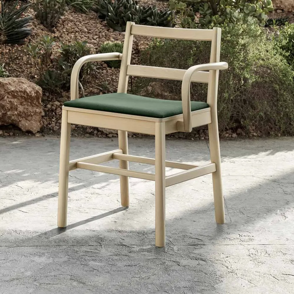 Chair in Solid Beech with Armrests and Padded Seat Made in Italy - Nora Viadurini