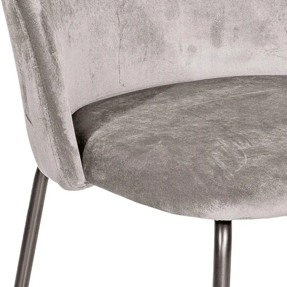 Black Metal Chair and Gray Velvet Seat Made in Italy - Meredith Viadurini