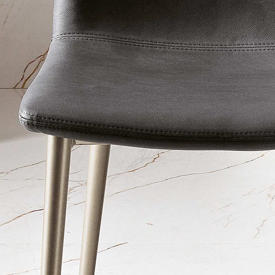 Chair in Leather Effect Fiber Fabric and Metal Legs Made in Italy - Amane Viadurini