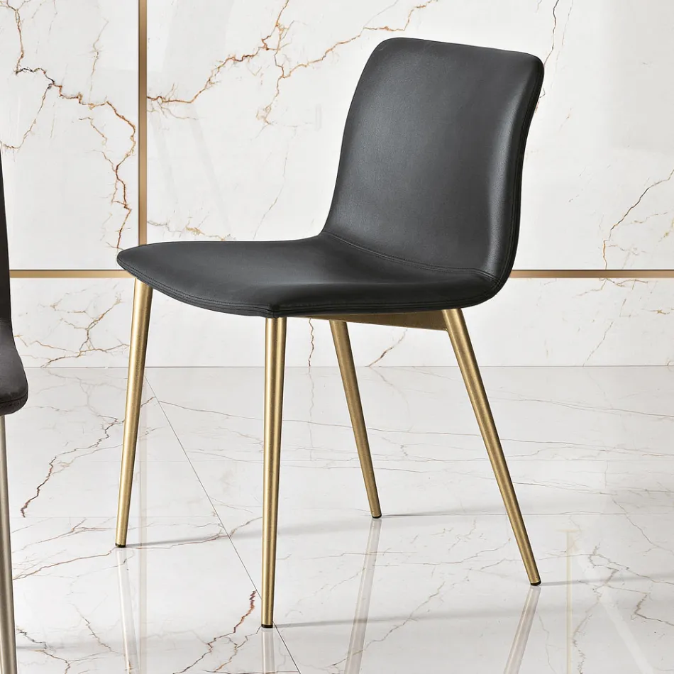 Chair in Leather Effect Fiber Fabric and Metal Legs Made in Italy - Amane Viadurini