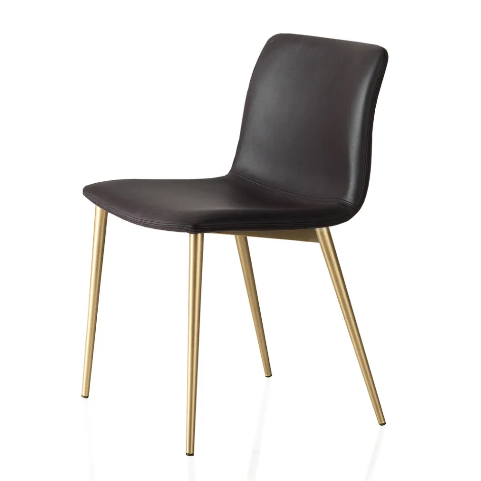 Chair in Leather Effect Fiber Fabric and Metal Legs Made in Italy - Amane Viadurini