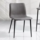 Chair in Leather Effect Fiber Fabric and Metal Legs Made in Italy - Amane Viadurini