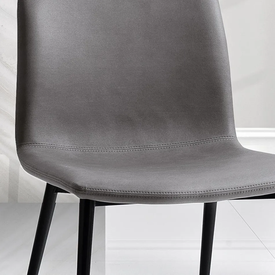 Chair in Leather Effect Fiber Fabric and Metal Legs Made in Italy - Amane Viadurini