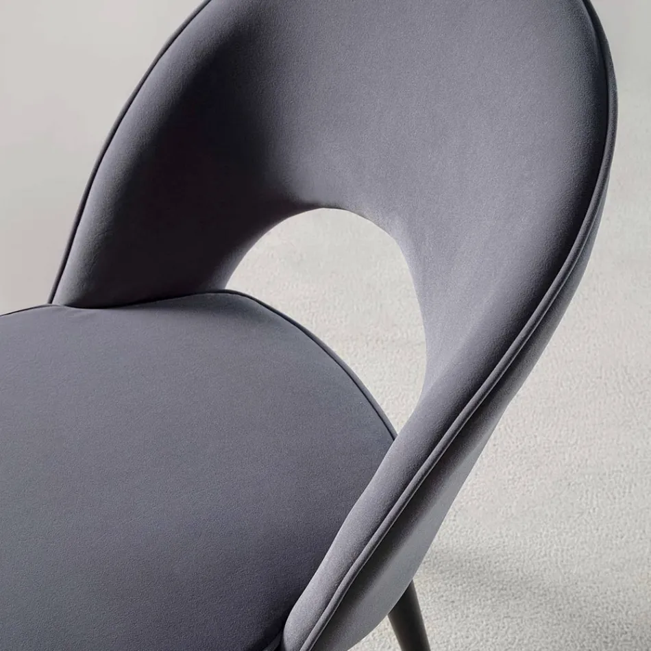 Velvet Chair with Black Metal and Satin Brass Legs, 4 Pieces - Sibea Viadurini