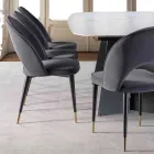 Velvet Chair with Black Metal and Satin Brass Legs, 4 Pieces - Sibea Viadurini