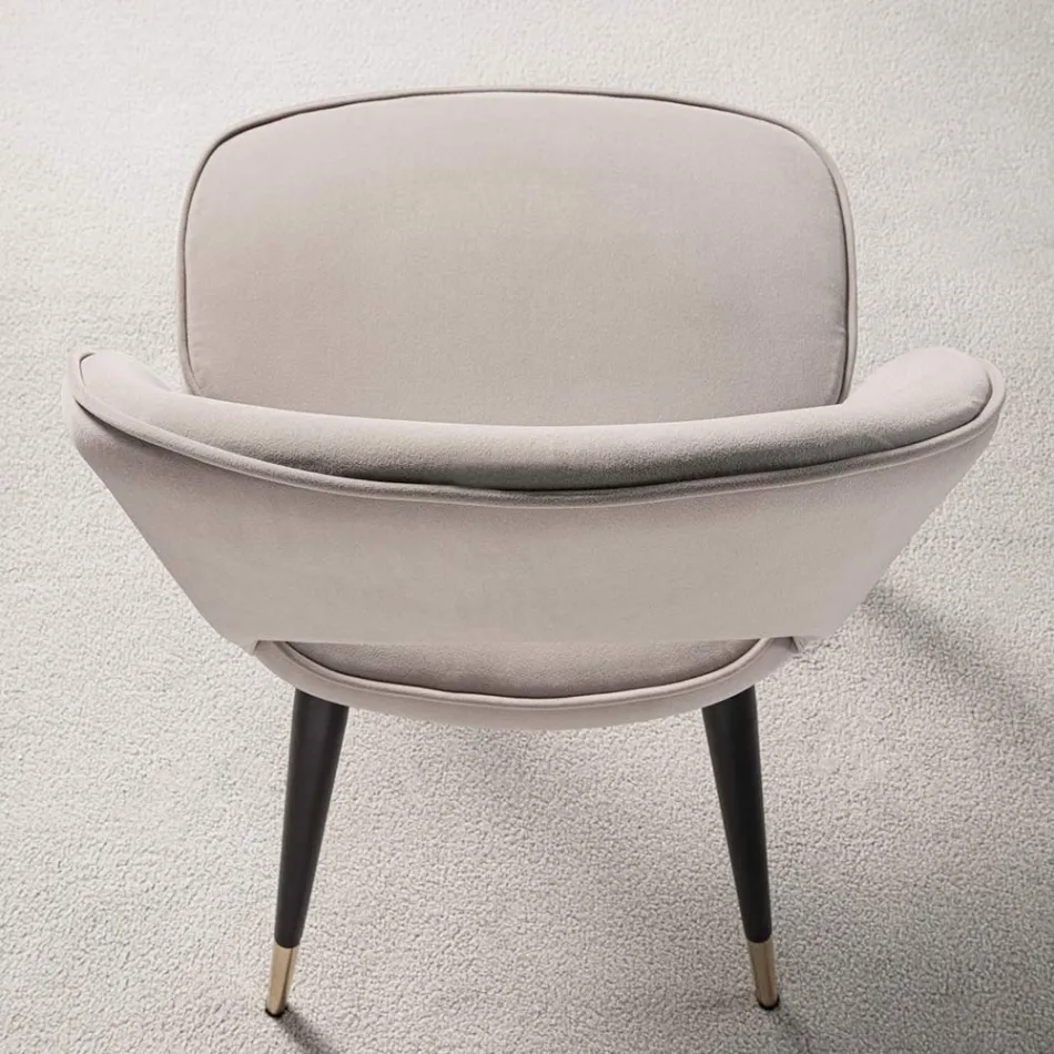 Velvet Chair with Black Metal and Satin Brass Legs, 4 Pieces - Sibea Viadurini