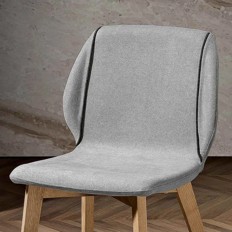 Modern Chair of Elegant Design in Fabric with Border and Wood - Scarat Viadurini