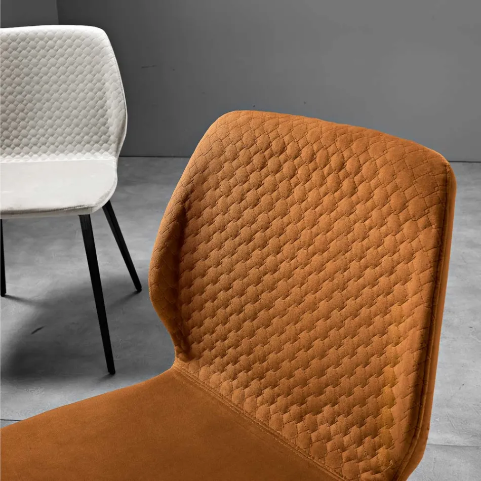 Modern Chair of Elegant Design in Quilted Velvet and Wood - Scarat Viadurini