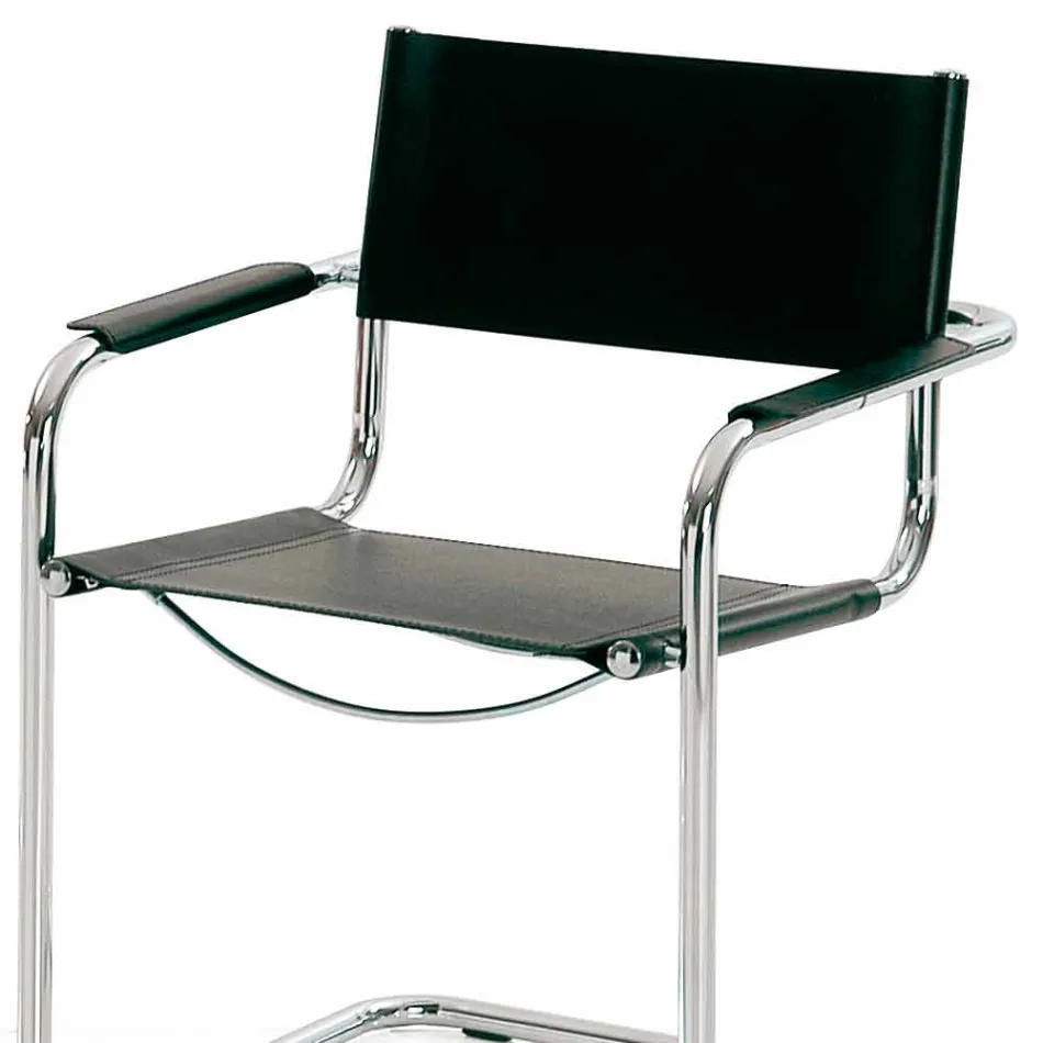 Chair for Conference Room or Meeting Room in Black Leather and Metal - Cirillo Viadurini