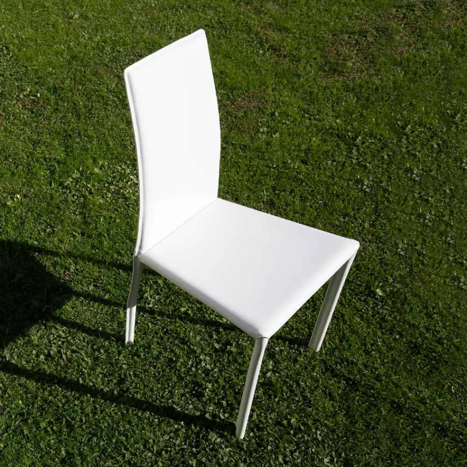 Designer Dining Room Chair Covered in Leather Made in Italy - Sissy Viadurini