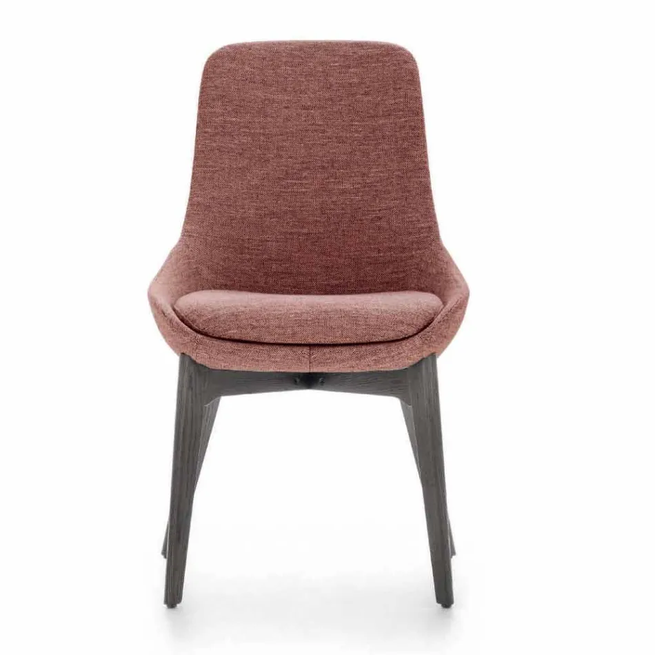 Fabric Dining Room Chair with Wooden Base Made in Italy - Coconut Viadurini