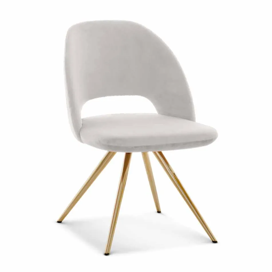 Fabric Dining Room Chair with Gold Legs Made in Italy - Marchesi Viadurini