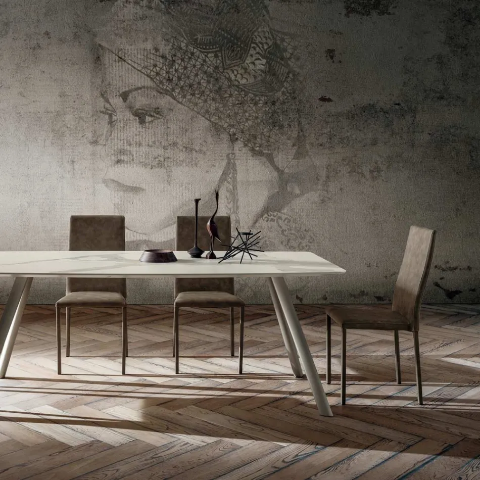 Dining Room Chair Upholstered in Eco-Leather Made in Italy, 2 Pieces - Belgian Viadurini