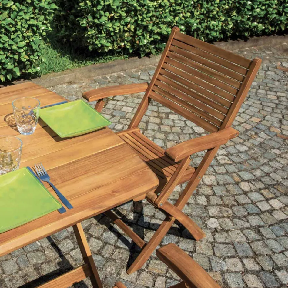 Folding Outdoor Chair in Acacia Wood with Optional Armrests - Fontana Viadurini