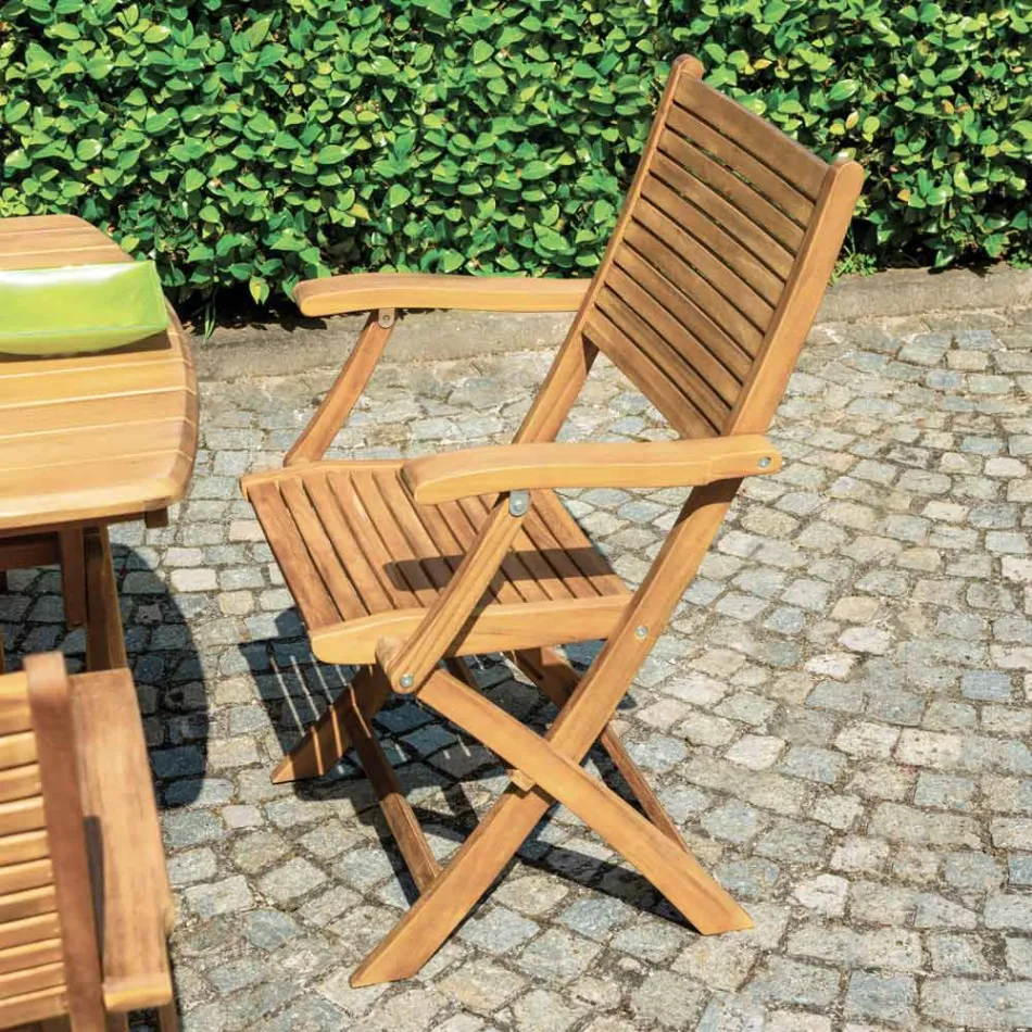 Folding Outdoor Chair in Acacia Wood with Optional Armrests - Fontana Viadurini