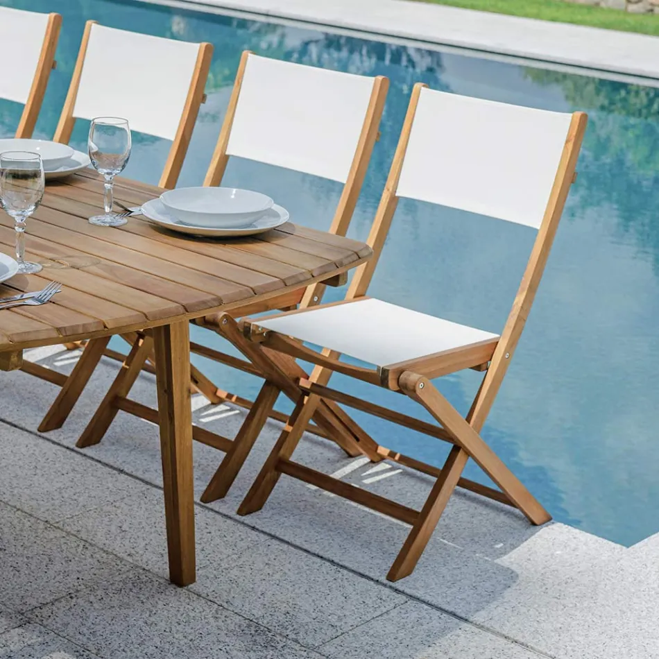 Outdoor Folding Chair in Acacia Wood and Textilene - Perfect Viadurini