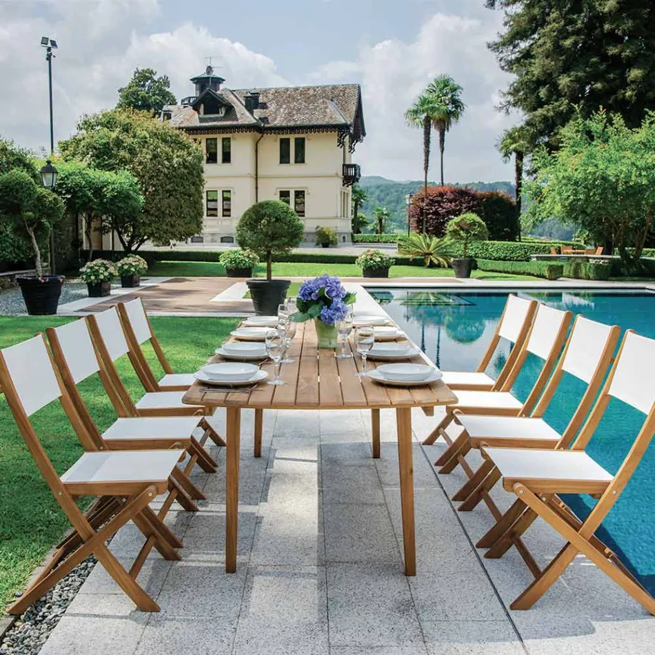 Outdoor Folding Chair in Acacia Wood and Textilene - Perfect Viadurini