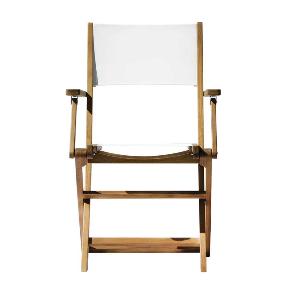 Outdoor Folding Chair in Acacia Wood and Textilene - Perfect Viadurini
