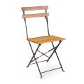 Folding Metal Chair with Acacia Wood Seat and Backrest - Estate
